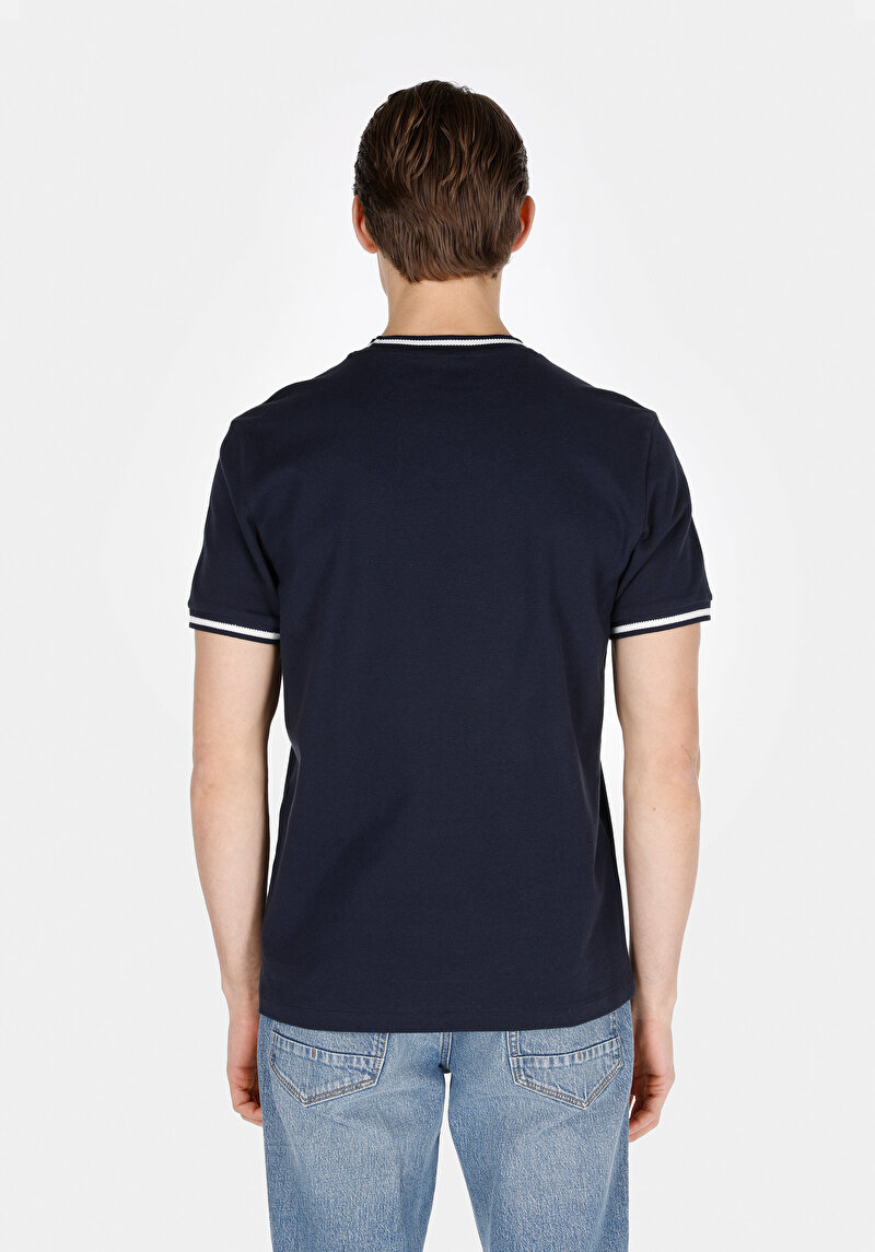 Imagine a Regular Fit Round Neck Jacquard Bărbați Bleumarin Tricou Cu Mânecă Scurtă