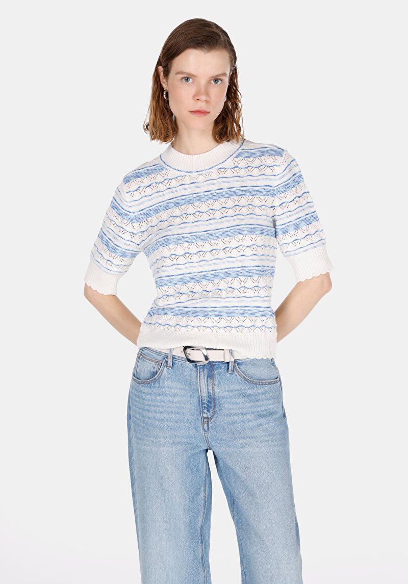 Imagine a Pulover Cu Mâneci Scurte De Dama Alb Regular Fit  Cl1073121