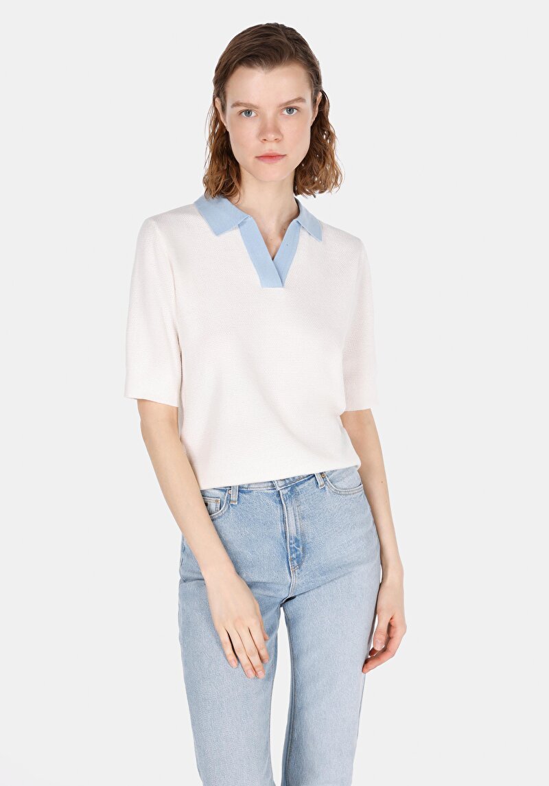 Imagine a Pulover Cu Mâneci Scurte De Dama Alb Regular Fit Cl1073124