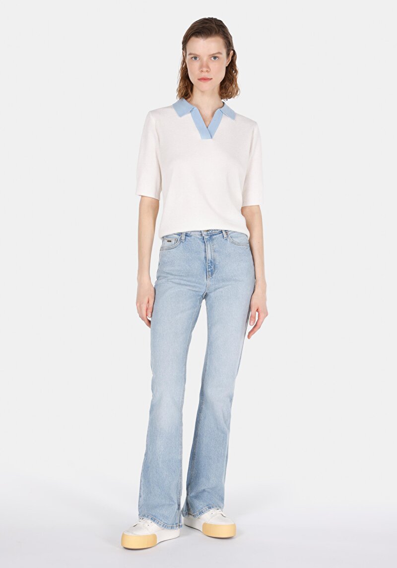 Imagine a Pulover Cu Mâneci Scurte De Dama Alb Regular Fit Cl1073124