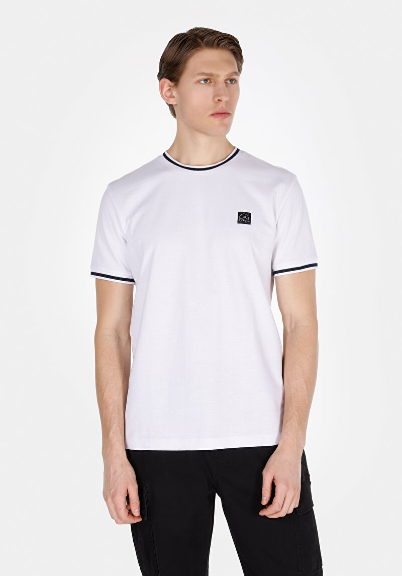 Imagine a Regular Fit Round Neck Jacquard Bărbați Alb Tricou Cu Mânecă Scurtă