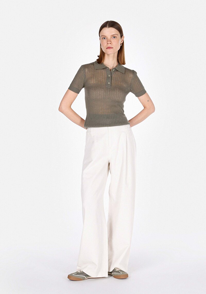 Imagine a Regular Fit Talie Talie Pantaloni Largi Pantaloni Albi Pentru Femei