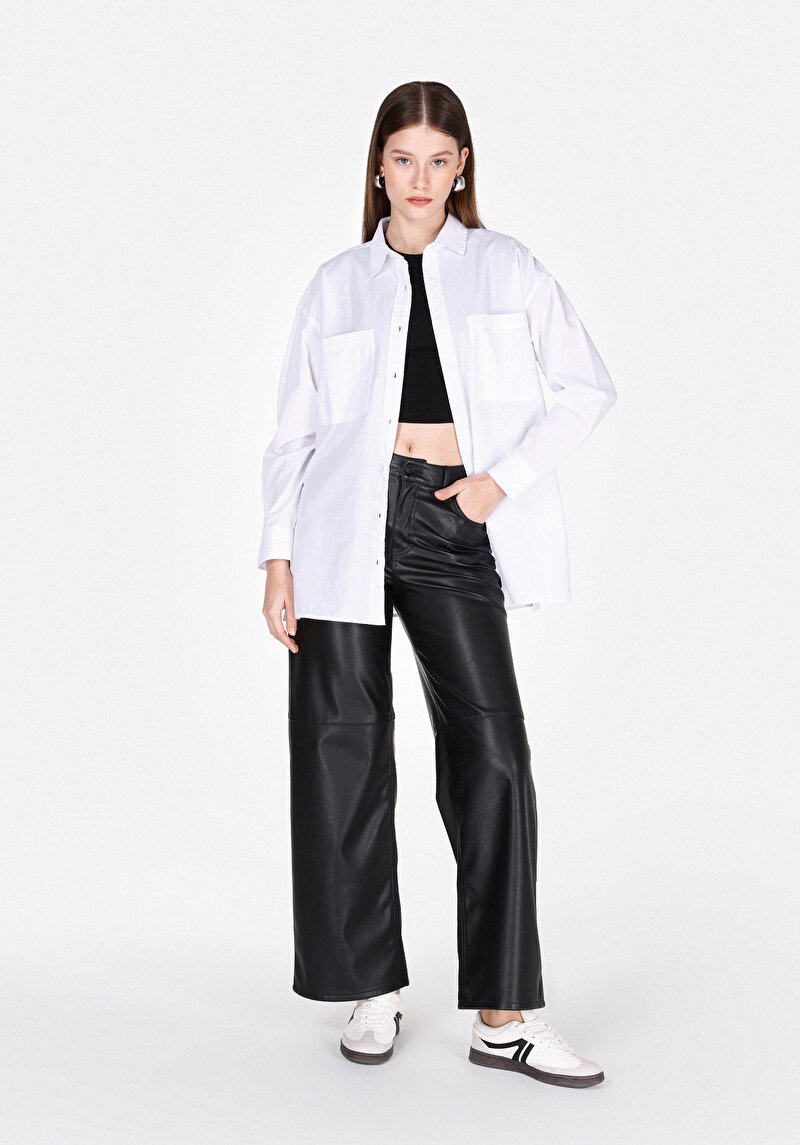 Imagine a Regular Fit Cămașă Decolteu Drept Cămașă Albă Cu Mânecă Lungă Pentru Femei