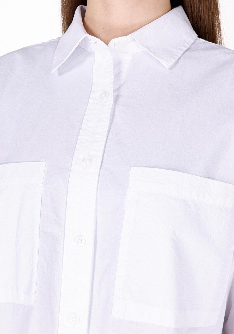 Imagine a Regular Fit Cămașă Decolteu Drept Cămașă Albă Cu Mânecă Lungă Pentru Femei