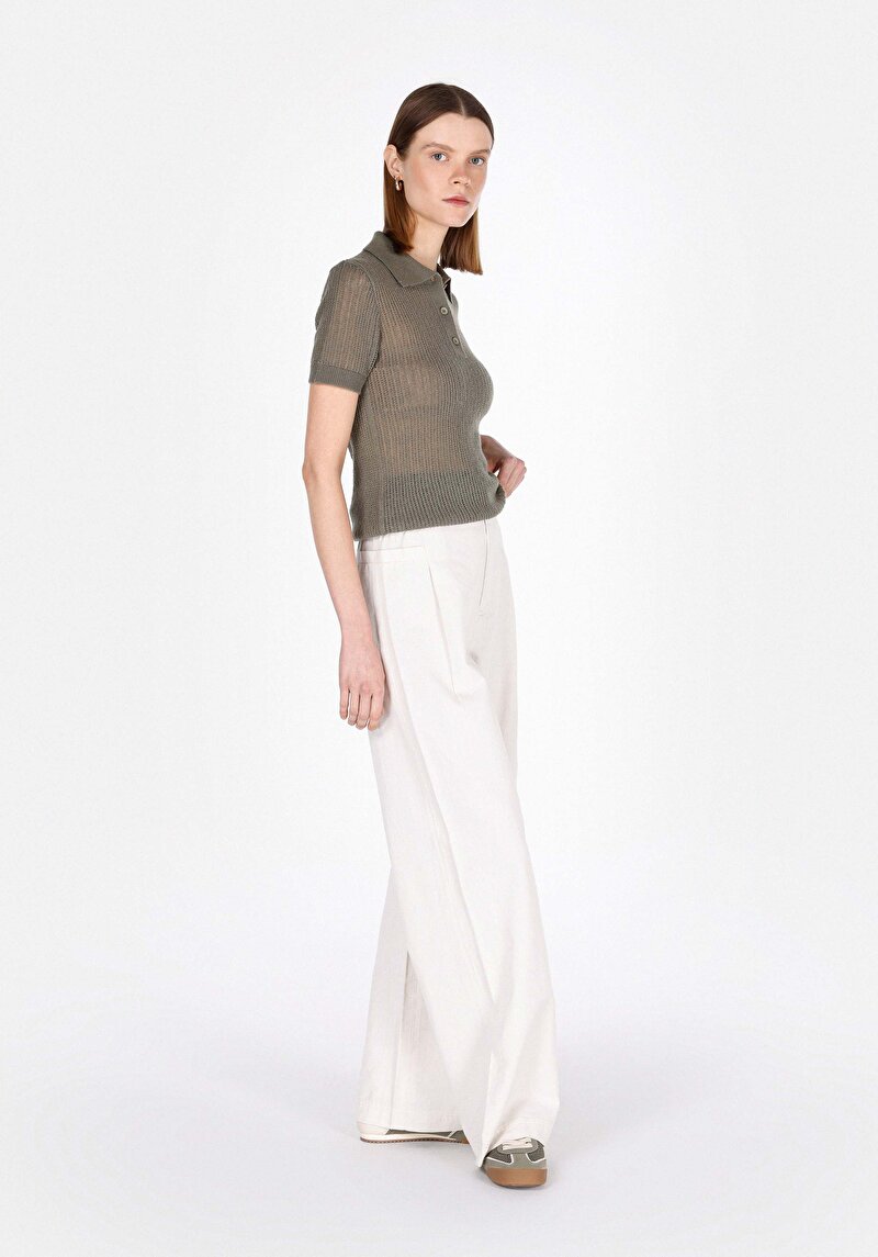 Afișați detalii pentru Regular Fit Talie Talie Pantaloni Largi Pantaloni Albi Pentru Femei