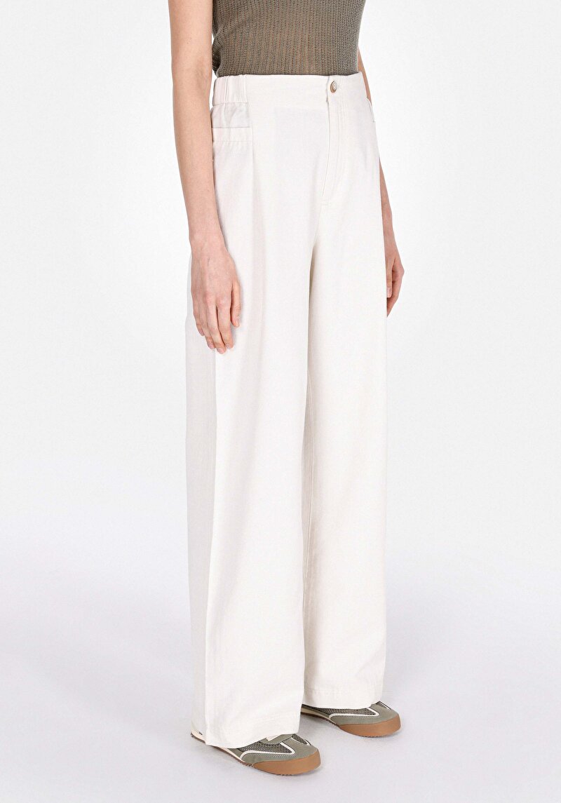 Imagine a Regular Fit Talie Talie Pantaloni Largi Pantaloni Albi Pentru Femei