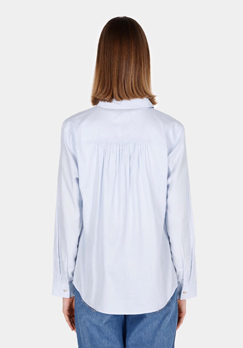 Afișați detalii pentru Regular Fit Cămașă Decolteu Drept Cămașă Albastră Manșon Lung Pentru Femei