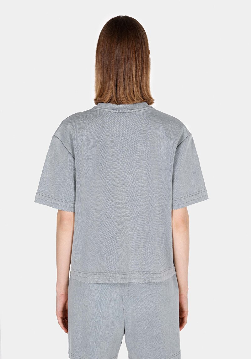 Afișați detalii pentru Regular Fit Round Neck Drept Tricou Cu Mânecă Scurtă Gri Pentru Femei