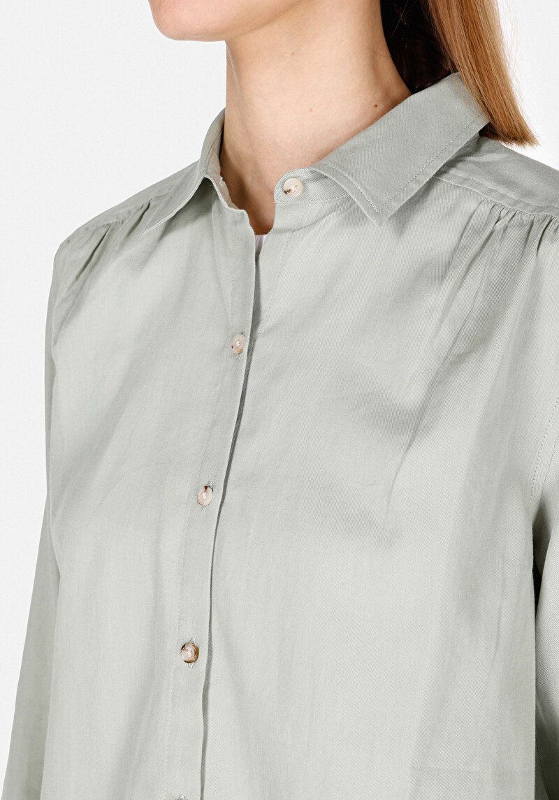 Afișați detalii pentru Regular Fit Cămașă Decolteu Drept Cămașă Verde Manșon Lung Pentru Femei