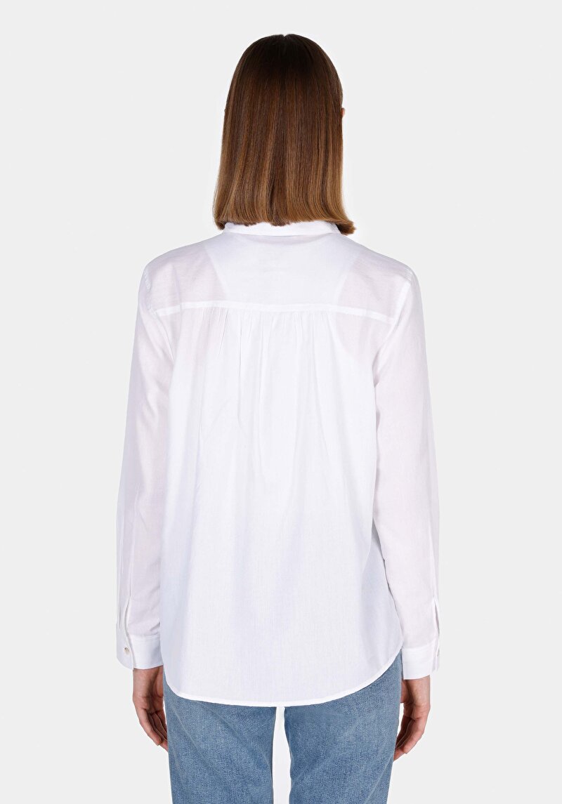 Afișați detalii pentru Regular Fit Cămașă Decolteu Drept Cămașă Albă Cu Mânecă Lungă Pentru Femei