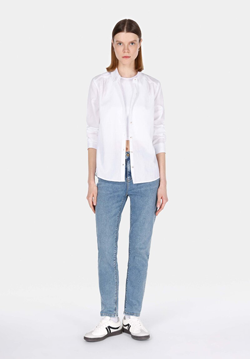 Afișați detalii pentru Regular Fit Cămașă Decolteu Drept Cămașă Albă Cu Mânecă Lungă Pentru Femei