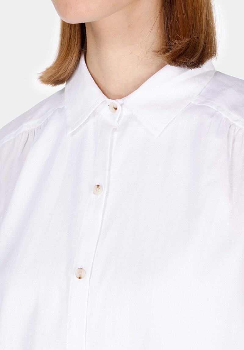 Afișați detalii pentru Regular Fit Cămașă Decolteu Drept Cămașă Albă Cu Mânecă Lungă Pentru Femei