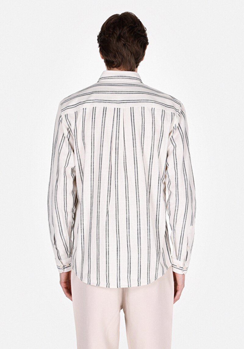 Afișați detalii pentru Cămașă Cu Dungi Cămașă Cu Mânecă Lungă Ecru Pentru Bărbați