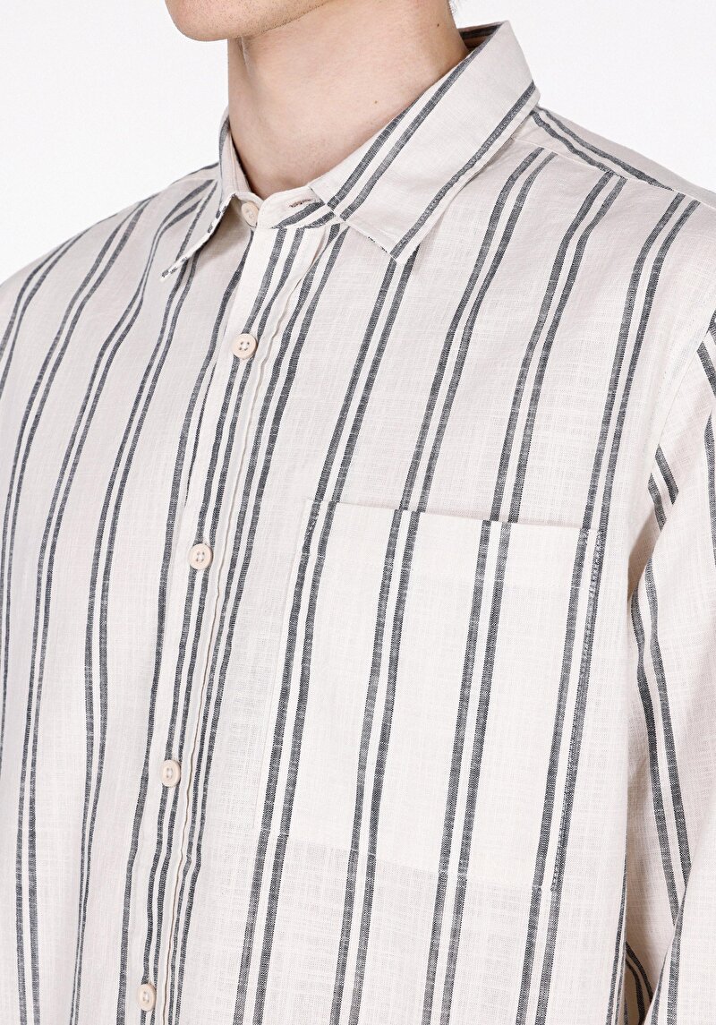 Afișați detalii pentru Cămașă Cu Dungi Cămașă Cu Mânecă Lungă Ecru Pentru Bărbați