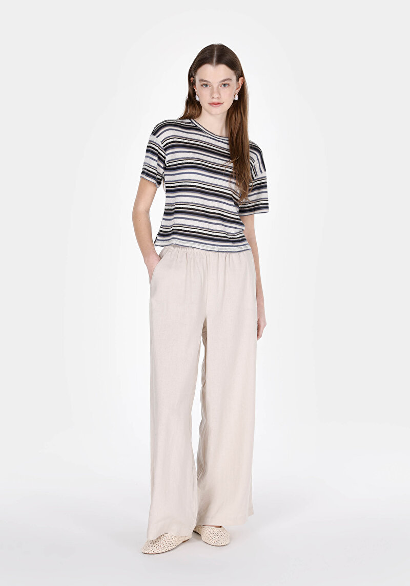 Afișați detalii pentru Regular Fit Round Collar Striped Tricou Cu Mânecă Scurtă Multicolor Pentru Femei