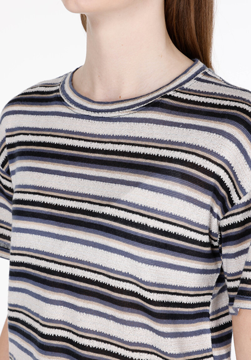 Afișați detalii pentru Regular Fit Round Collar Striped Tricou Cu Mânecă Scurtă Multicolor Pentru Femei