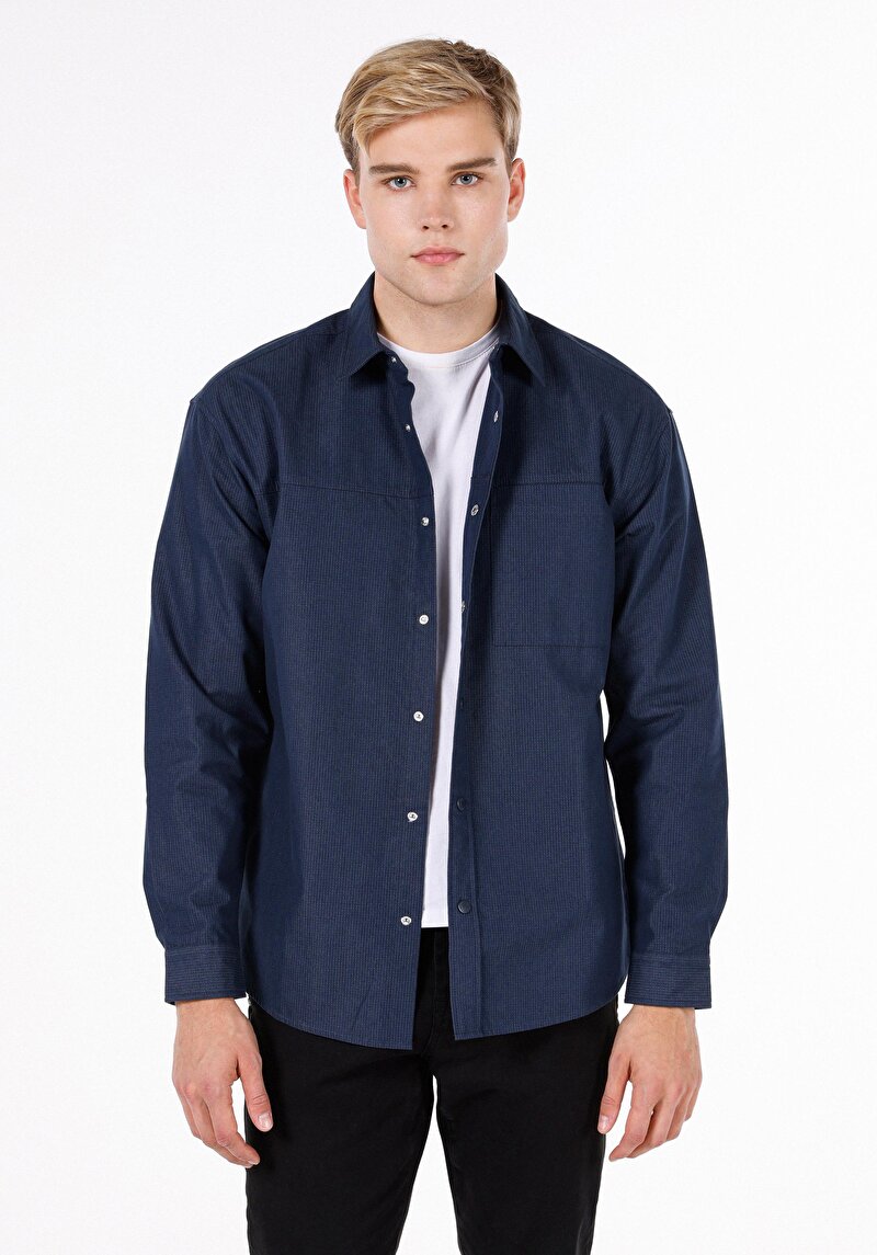 Imagine a Camasa Cu Maneca Lunga De Barbati Albastru Marin Regular Fit  Cl1072000