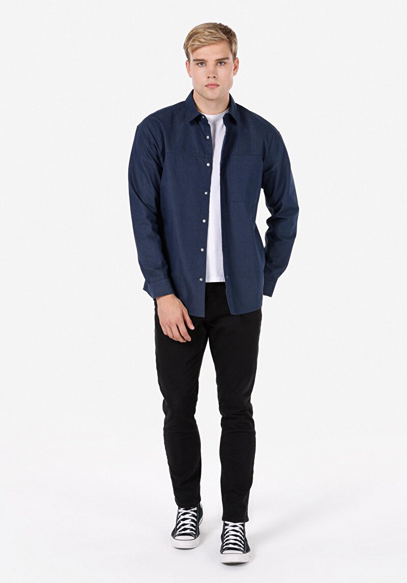 Imagine a Camasa Cu Maneca Lunga De Barbati Albastru Marin Regular Fit Cl1072000