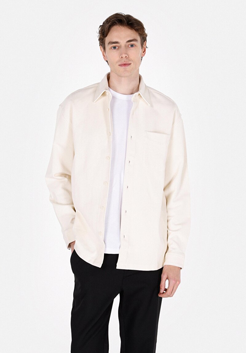 Imagine a Camasa Cu Maneca Lunga De Barbati Ecru Regular Fit  Cl1072021