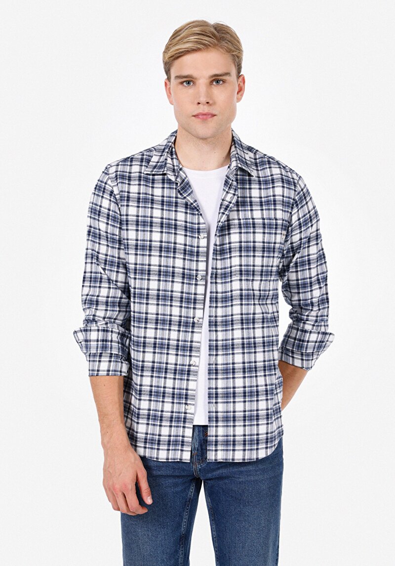 Imagine a Camasa Cu Maneca Lunga De Barbati Albastru Marin Regular Fit  Cl1072024