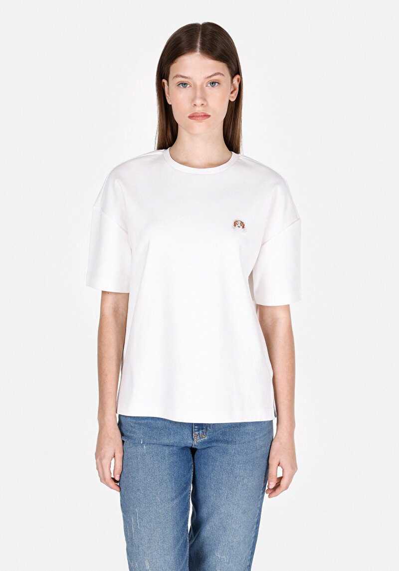 Imagine a Tricou Cu Maneca Scurta De Dama Alb Regular Fit Cl1073463