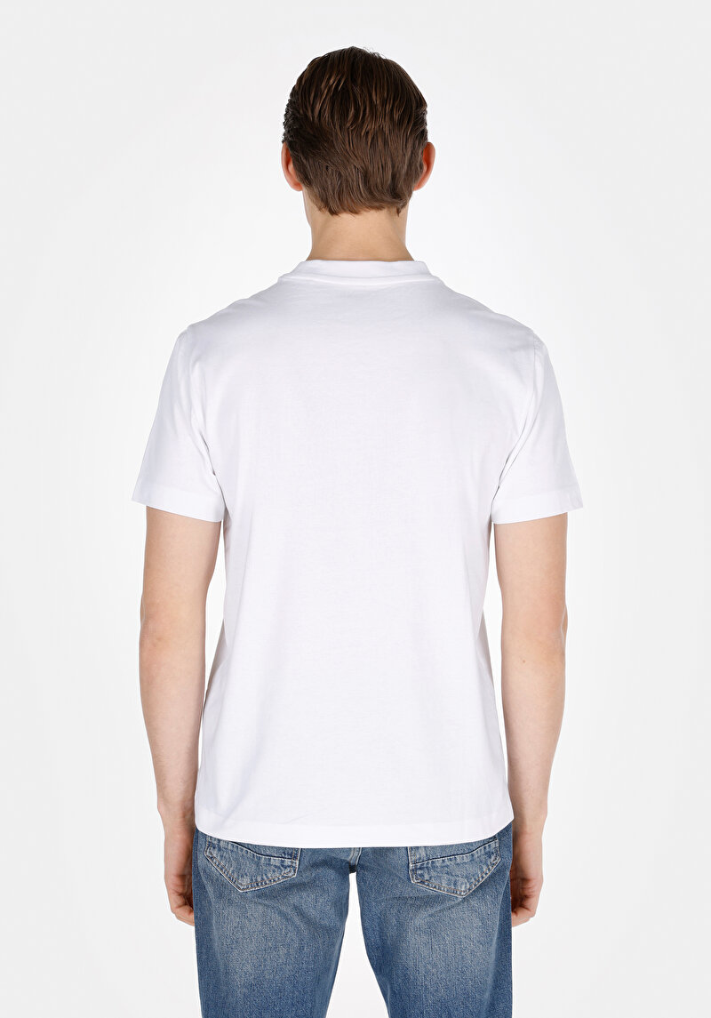 Afișați detalii pentru Regular Fit Round Neck Drept Bărbați Alb Mânecă Scurtă Tricou