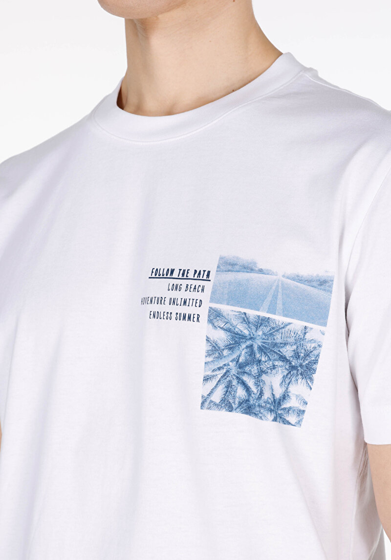 Afișați detalii pentru Regular Fit Round Neck Drept Bărbați Alb Mânecă Scurtă Tricou