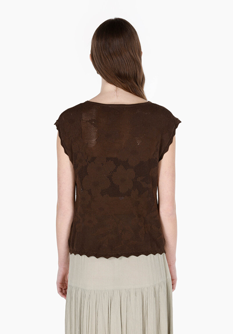 Imagine a Regular Fit Round Neck Floral Pulover Fără Mâneci Maro Pentru Femei