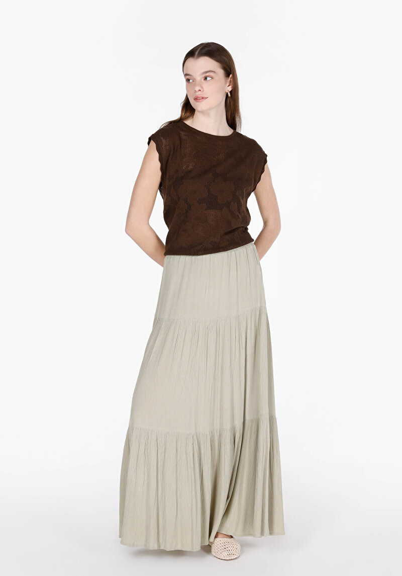 Afișați detalii pentru Regular Fit Round Neck Floral Pulover Fără Mâneci Maro Pentru Femei