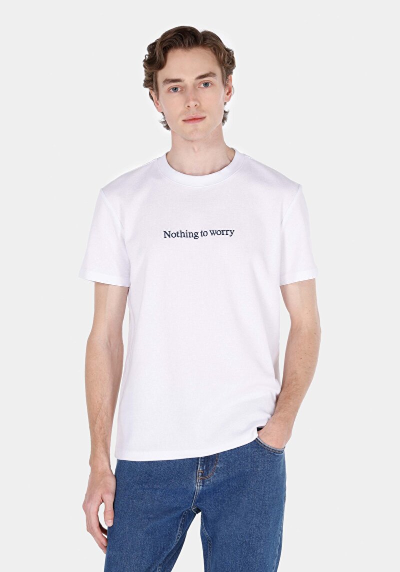 Imagine a Regular Fit Round Neck Jacquard Bărbați Alb Tricou Cu Mânecă Scurtă