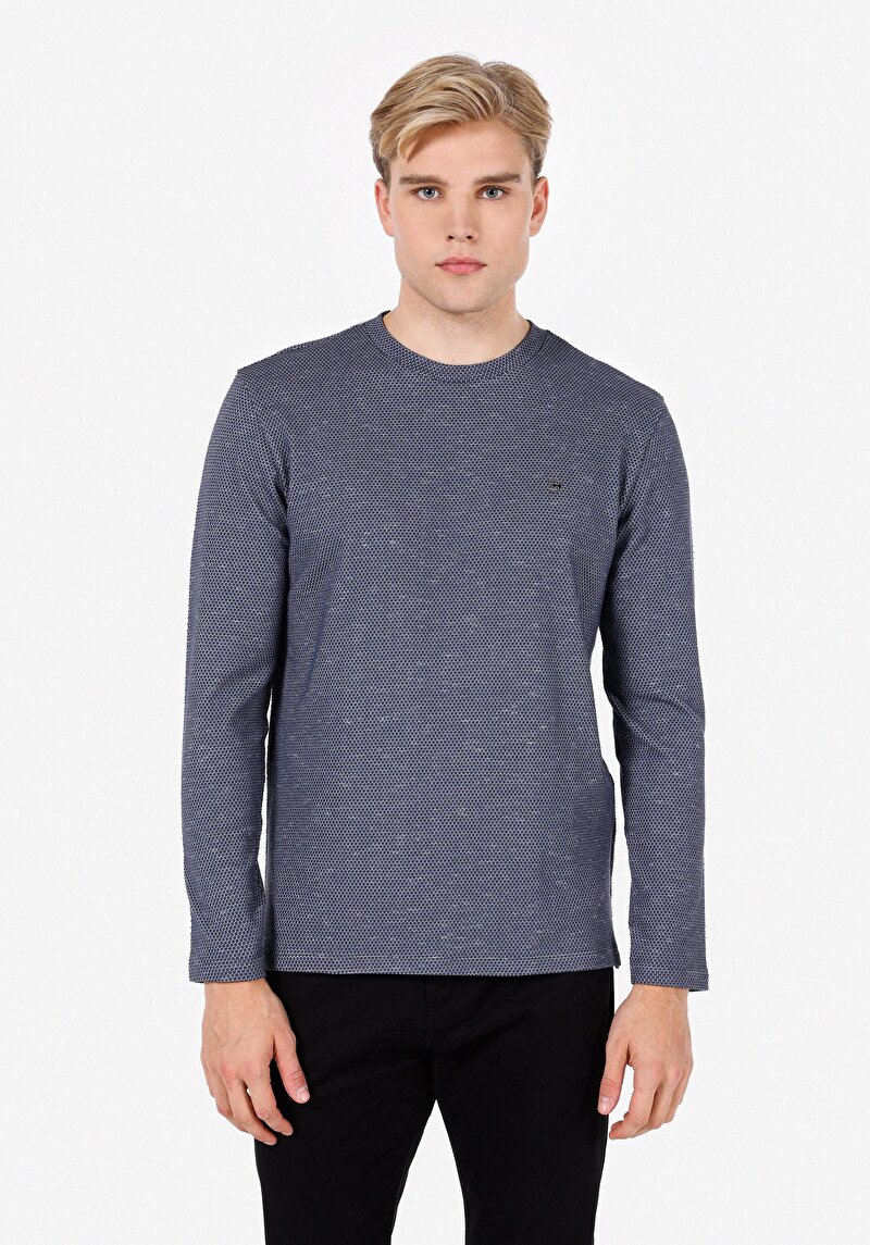 Imagine a Tricou Cu Maneca Lunga De Barbati Albastru Marin Regular Fit  Cl1072078