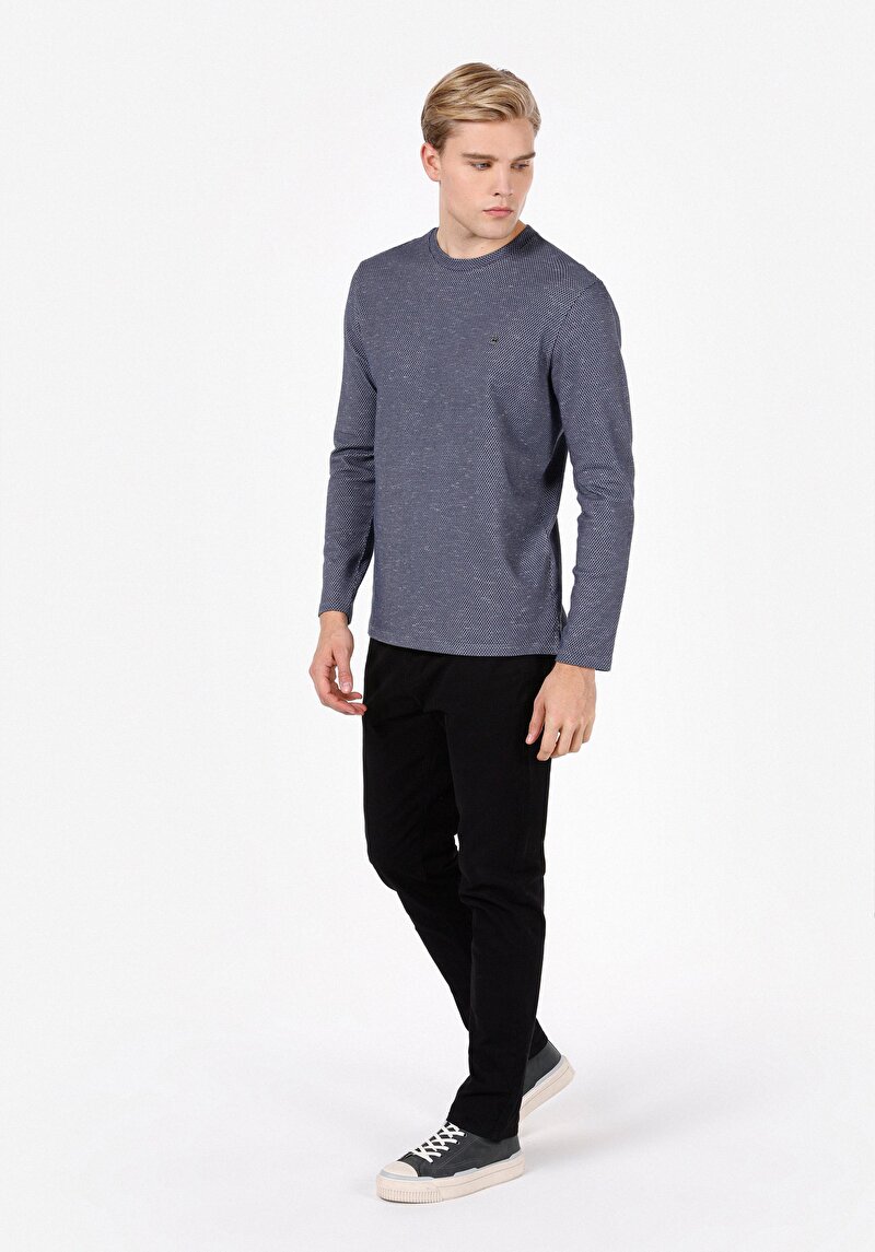 Imagine a Tricou Cu Maneca Lunga De Barbati Albastru Marin Regular Fit Cl1072078