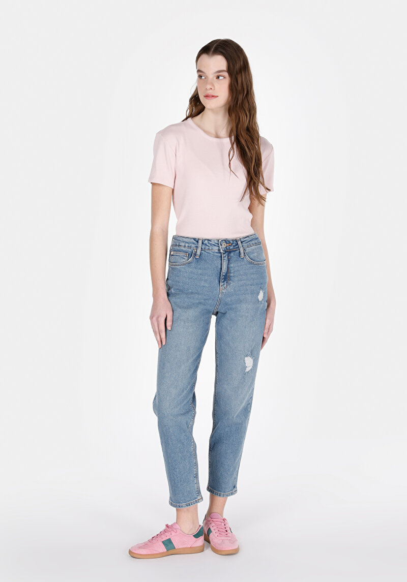 Imagine a Mom Fit Rising Waist Shrinking Leg Blugi İndigo Pentru Femei