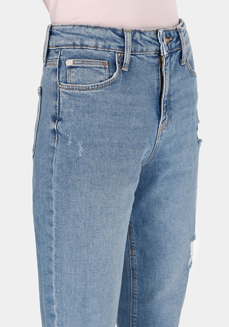 Afișați detalii pentru Mom Fit Rising Waist Shrinking Leg Blugi İndigo Pentru Femei