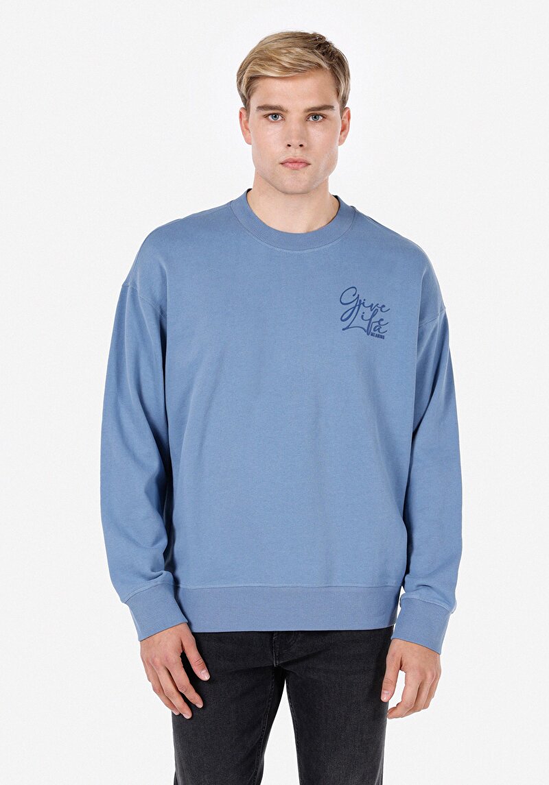 Imagine a Hanorac / Bluza De Barbati Albastru Oversize Fit  Cl1072087