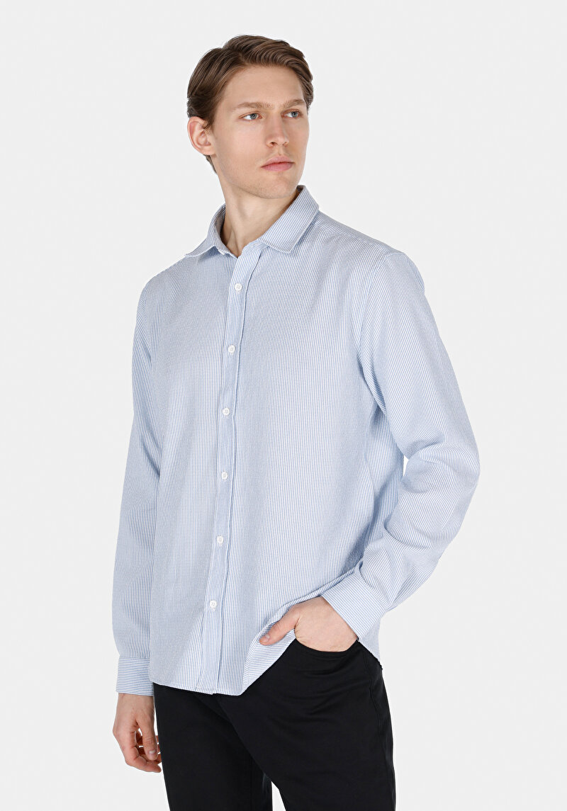 Imagine a Camasa Cu Maneca Lunga De Barbati Albastru Regular Fit Cl1072092