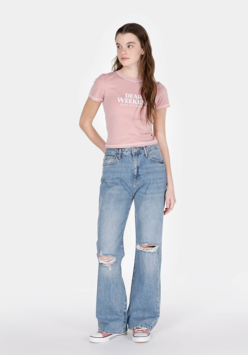 Imagine a Drept Fit Talie Ascendentă Picior Lungime Lungime Blugi Indigo Pentru Femei