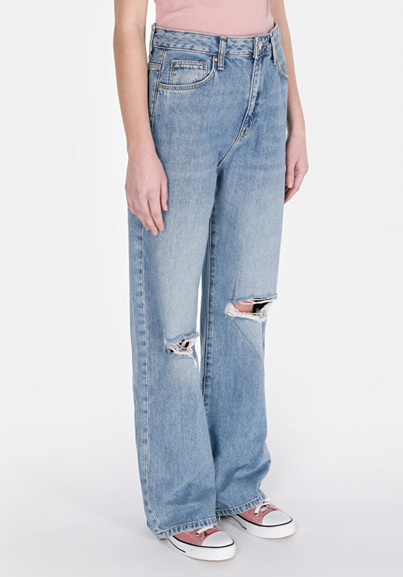 Imagine a Drept Fit Talie Ascendentă Picior Lungime Lungime Blugi Indigo Pentru Femei