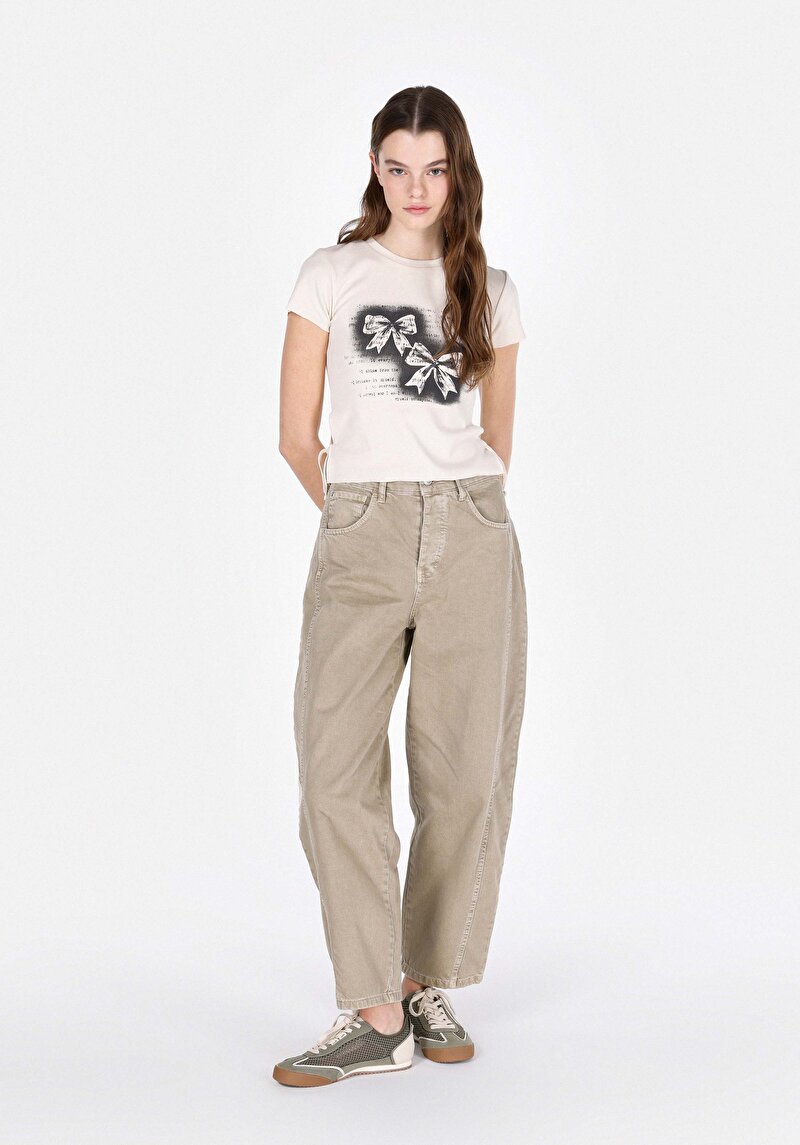 Imagine a Bluza Cu Maneca Scurta De Dama Ecru Slim Fit Cl1073544