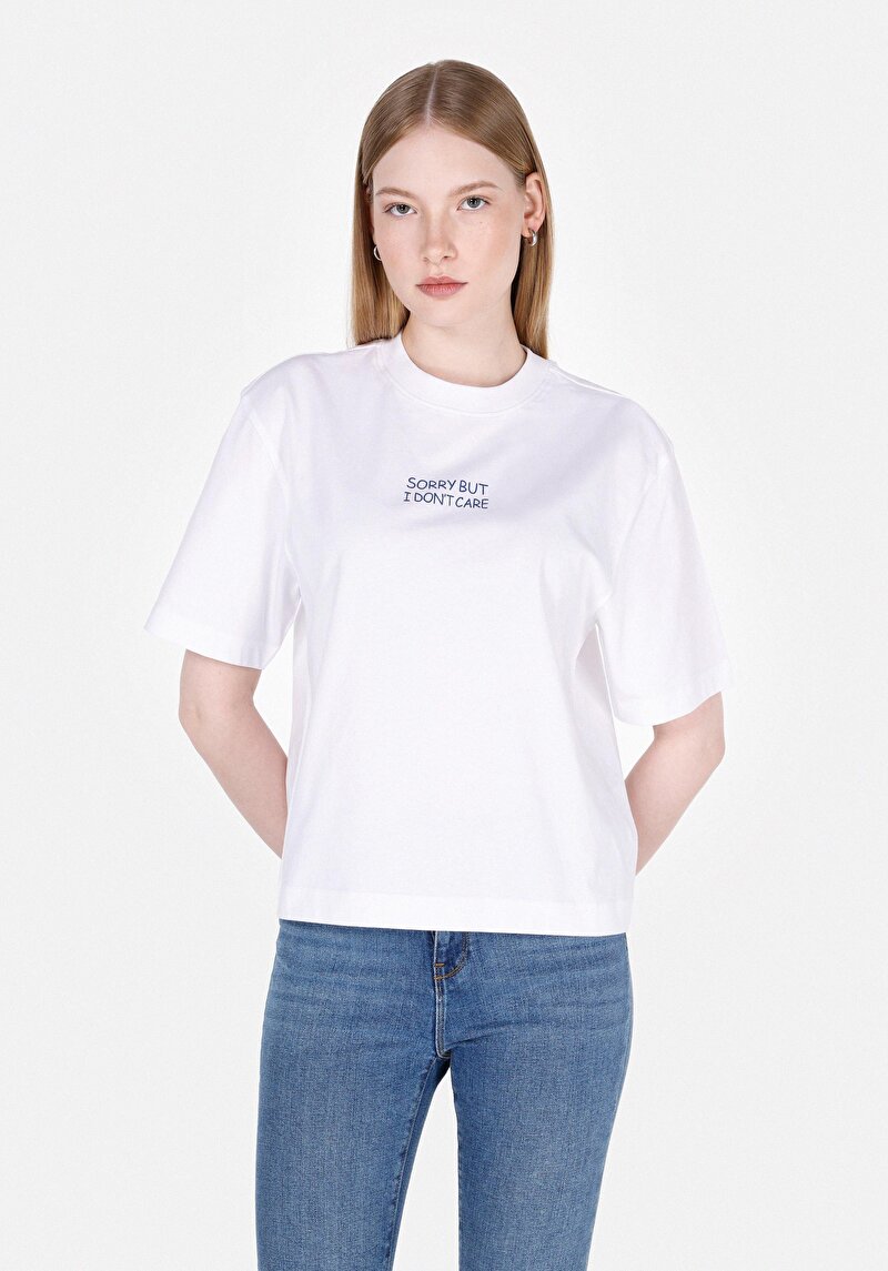 Imagine a Regular Fit Round Neck Imprimat Tricou Alb Cu Mânecă Scurtă Pentru Femei