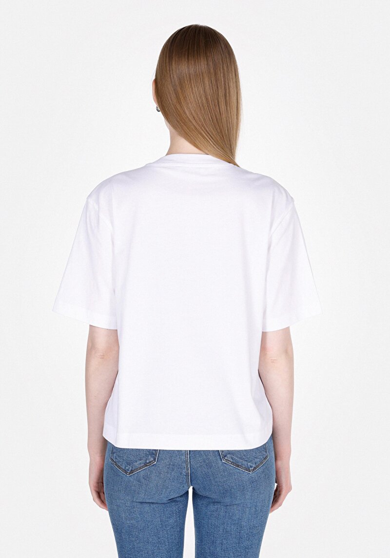 Imagine a Regular Fit Round Neck Imprimat Tricou Alb Cu Mânecă Scurtă Pentru Femei