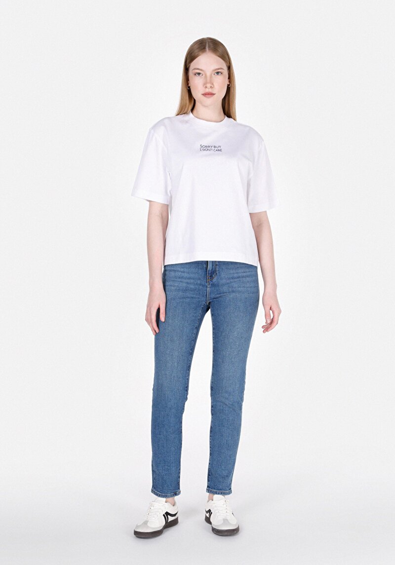 Imagine a Regular Fit Round Neck Imprimat Tricou Alb Cu Mânecă Scurtă Pentru Femei