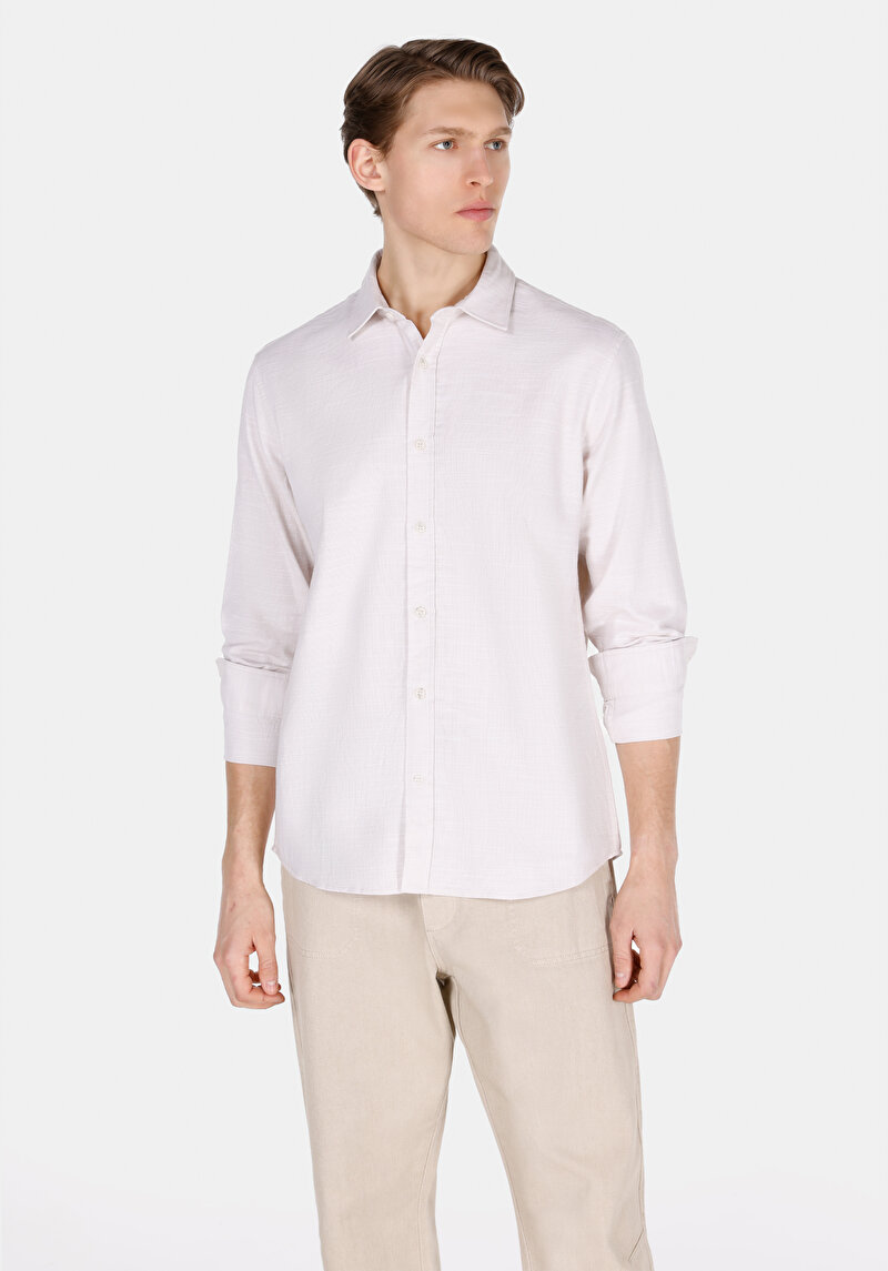 Imagine a Cămașă Cu Gât Drept Cămașă Cu Mânecă Lungă Ecru Pentru Bărbați