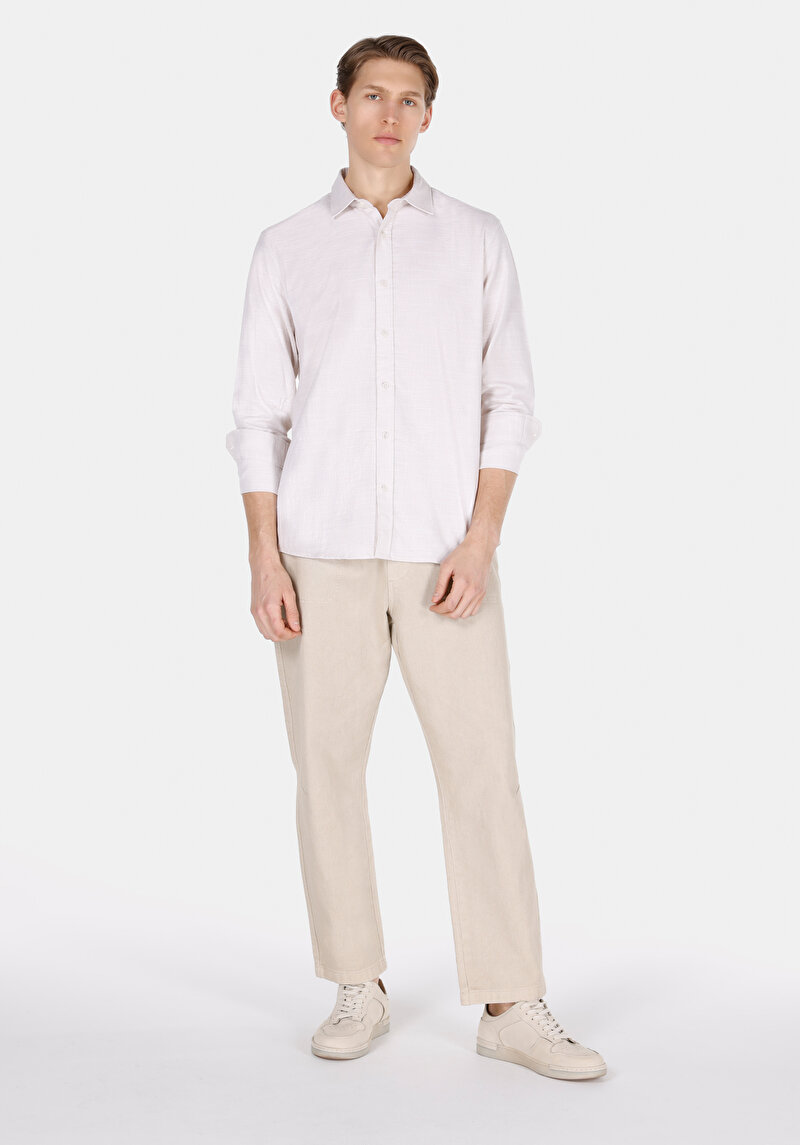 Imagine a Cămașă Cu Gât Drept Cămașă Cu Mânecă Lungă Ecru Pentru Bărbați