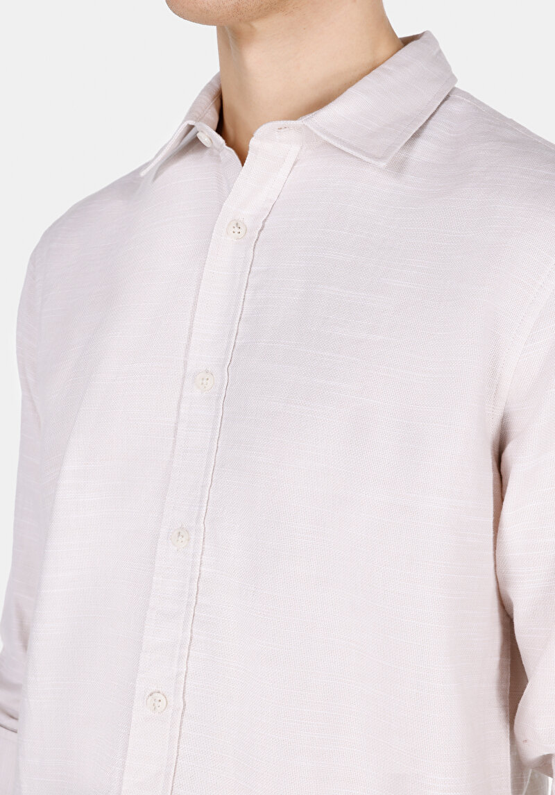 Imagine a Cămașă Cu Gât Drept Cămașă Cu Mânecă Lungă Ecru Pentru Bărbați