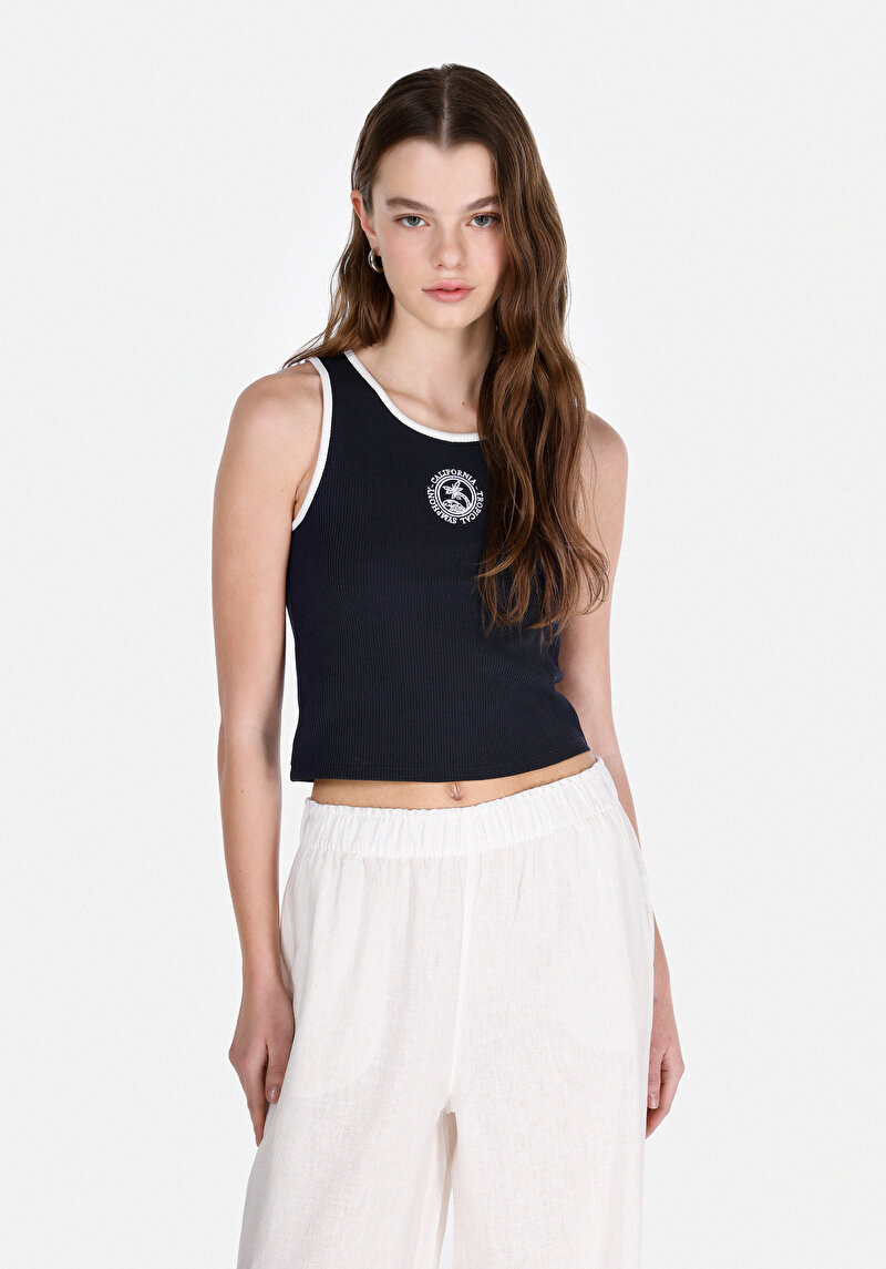 Imagine a Pulover Cu Mâneci Scurte De Dama Albastru Marin Slim Fit  Cl1074549