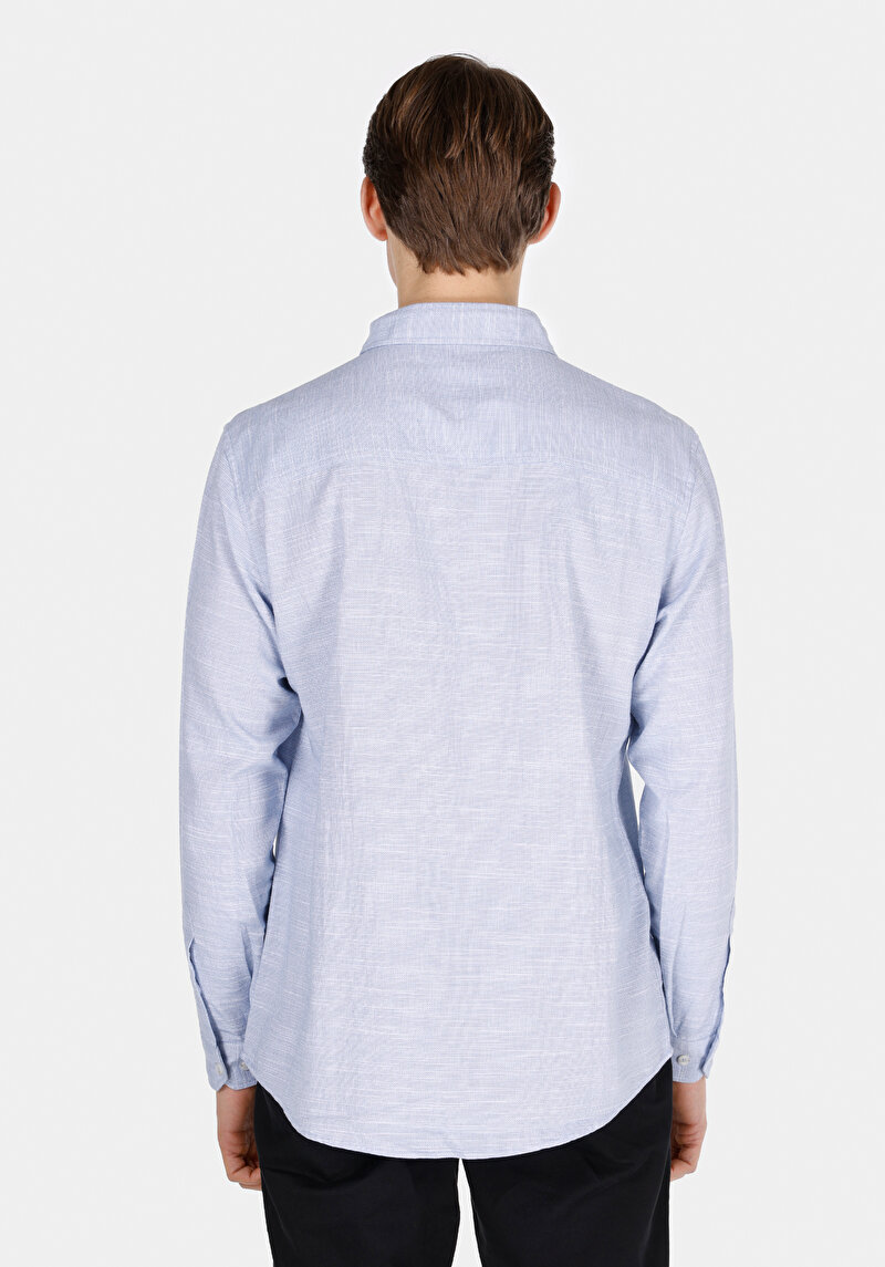 Afișați detalii pentru Cămașă Cu Gât Drept Cămașă Albastră Cu Mânecă Lungă Pentru Bărbați