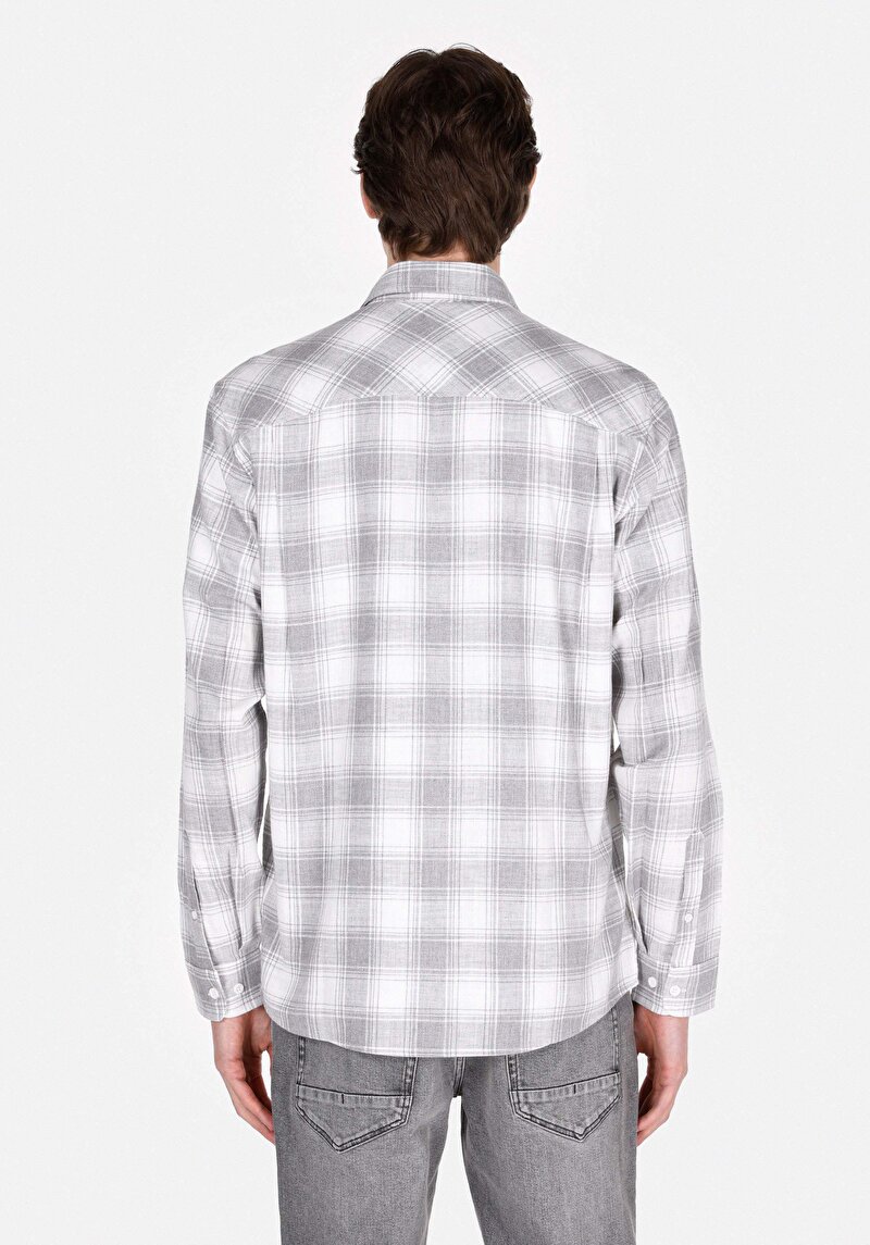 Imagine a Cămașă Cu Gât În Carouri Cămașă Gri Cu Mânecă Lungă Pentru Bărbați