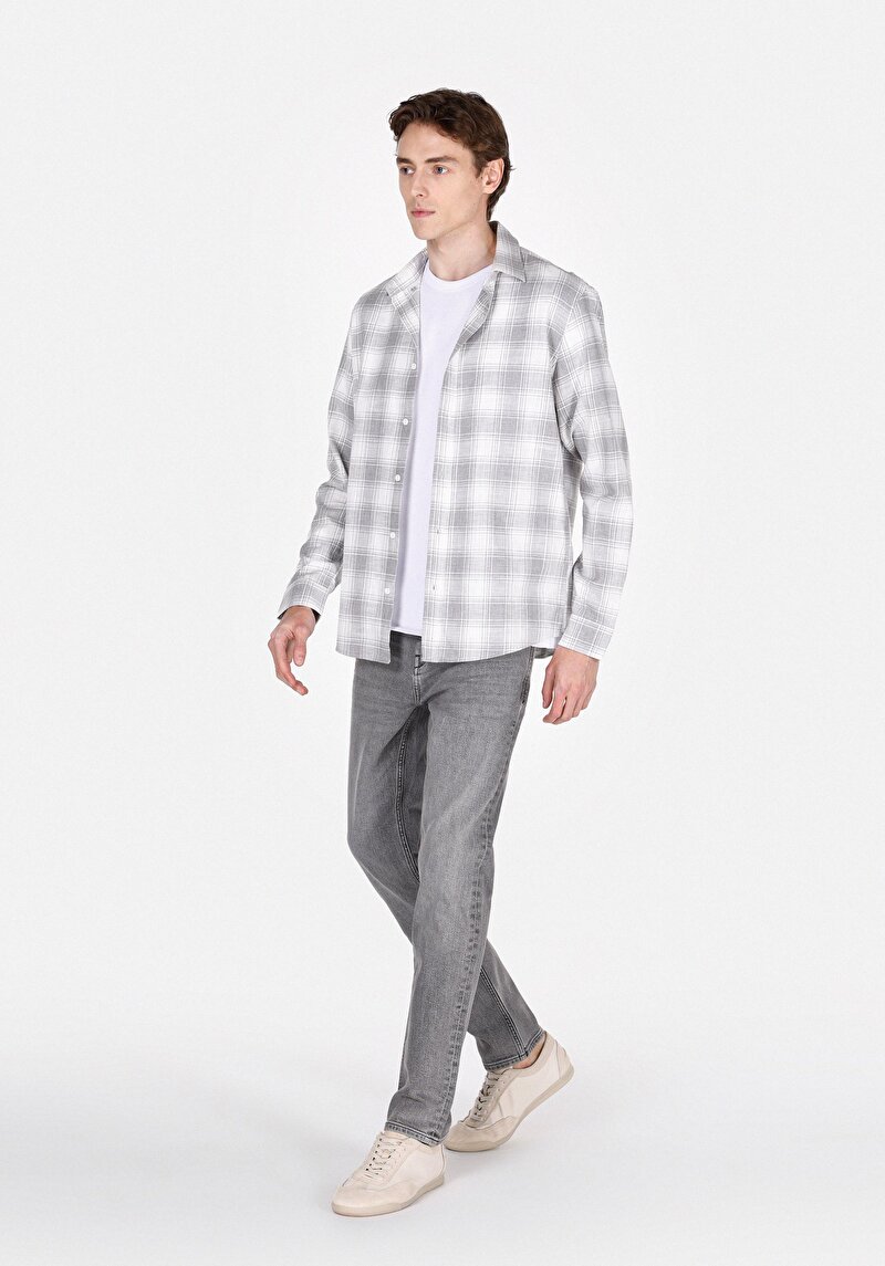 Imagine a Cămașă Cu Gât În Carouri Cămașă Gri Cu Mânecă Lungă Pentru Bărbați