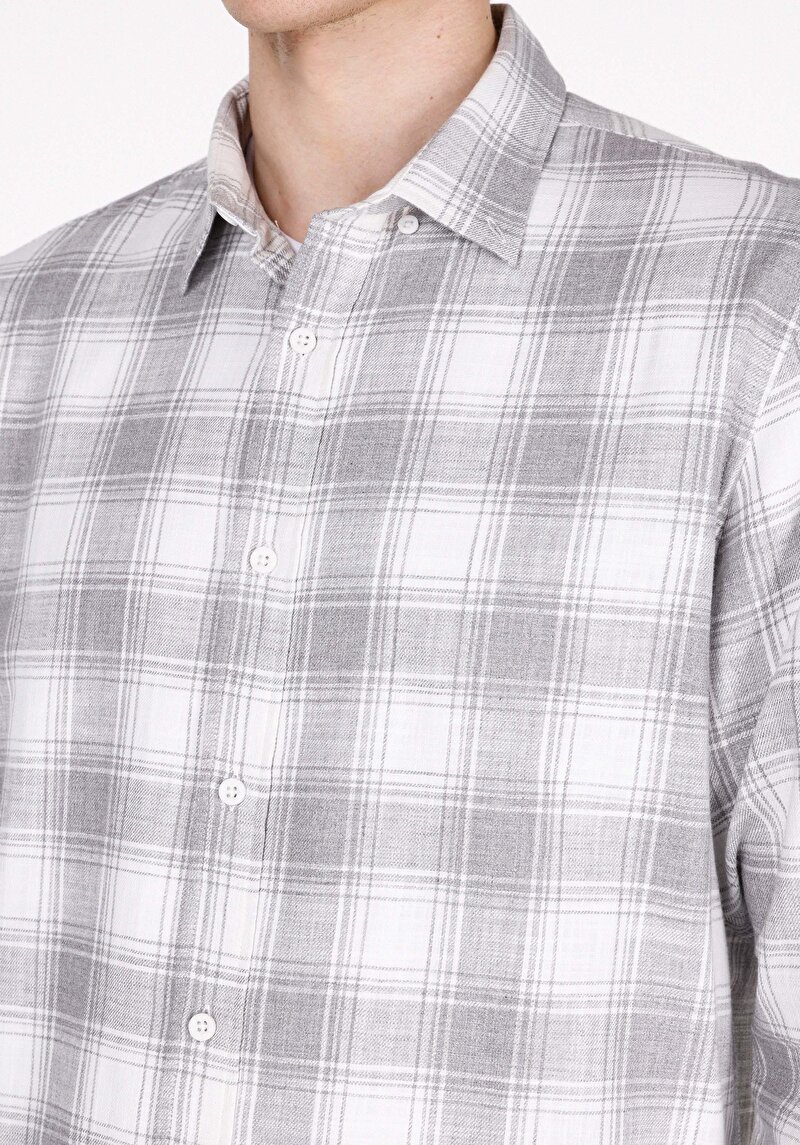 Imagine a Cămașă Cu Gât În Carouri Cămașă Gri Cu Mânecă Lungă Pentru Bărbați